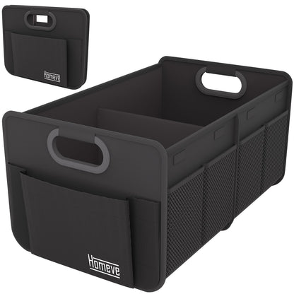 Homeve Car Trunk Organizer for SUV, 18.5Gal Large Capacity No-Sag Heavy Duty, Foldable Waterproof Anti-Slip Storage with 12 Pockets, Fit Sedan,Truck, Universal Car Accessories, Black, Large, 2 Compart