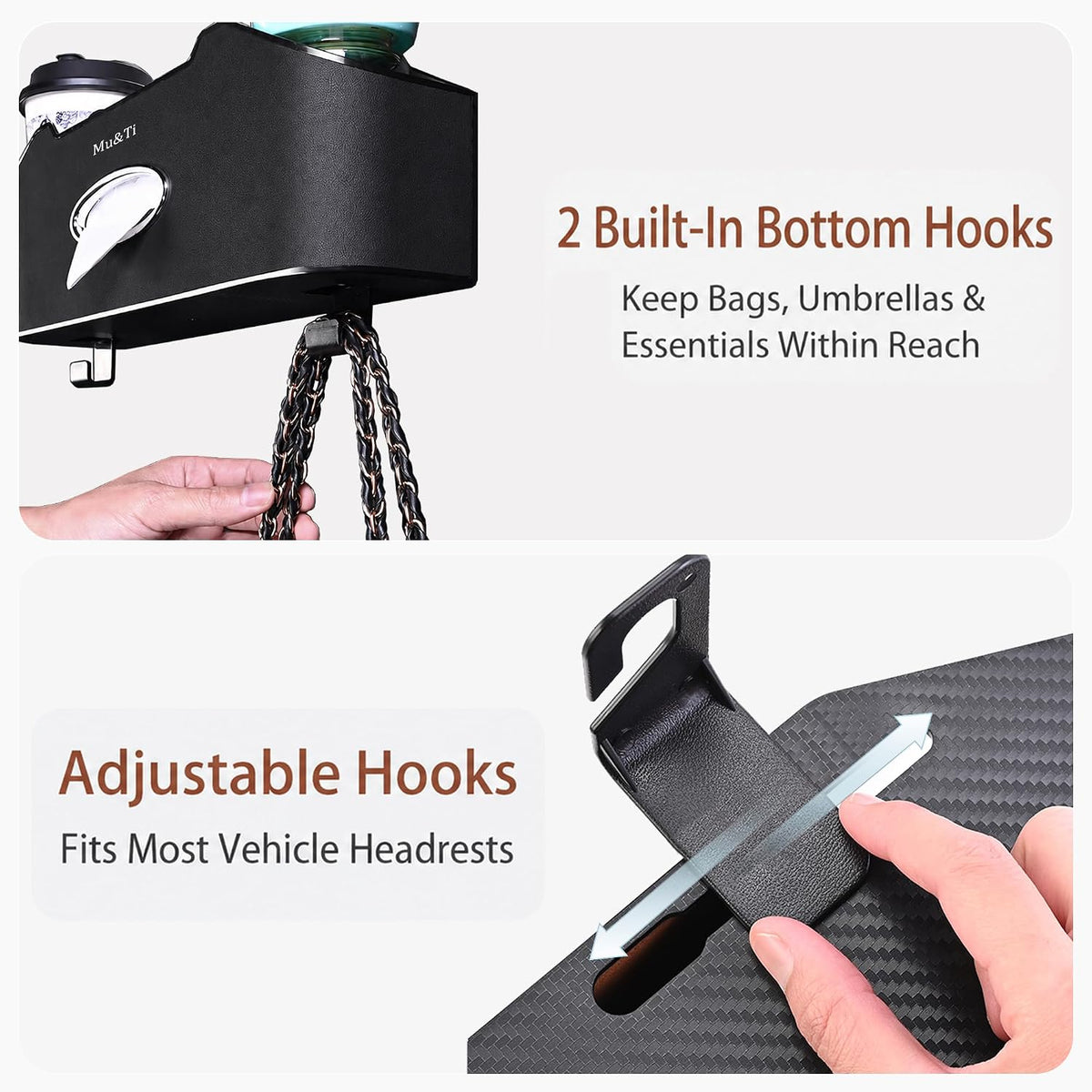 Back Seat Car Organizer with Cup Holders Tissue Box, Phone Stand and Hooks
