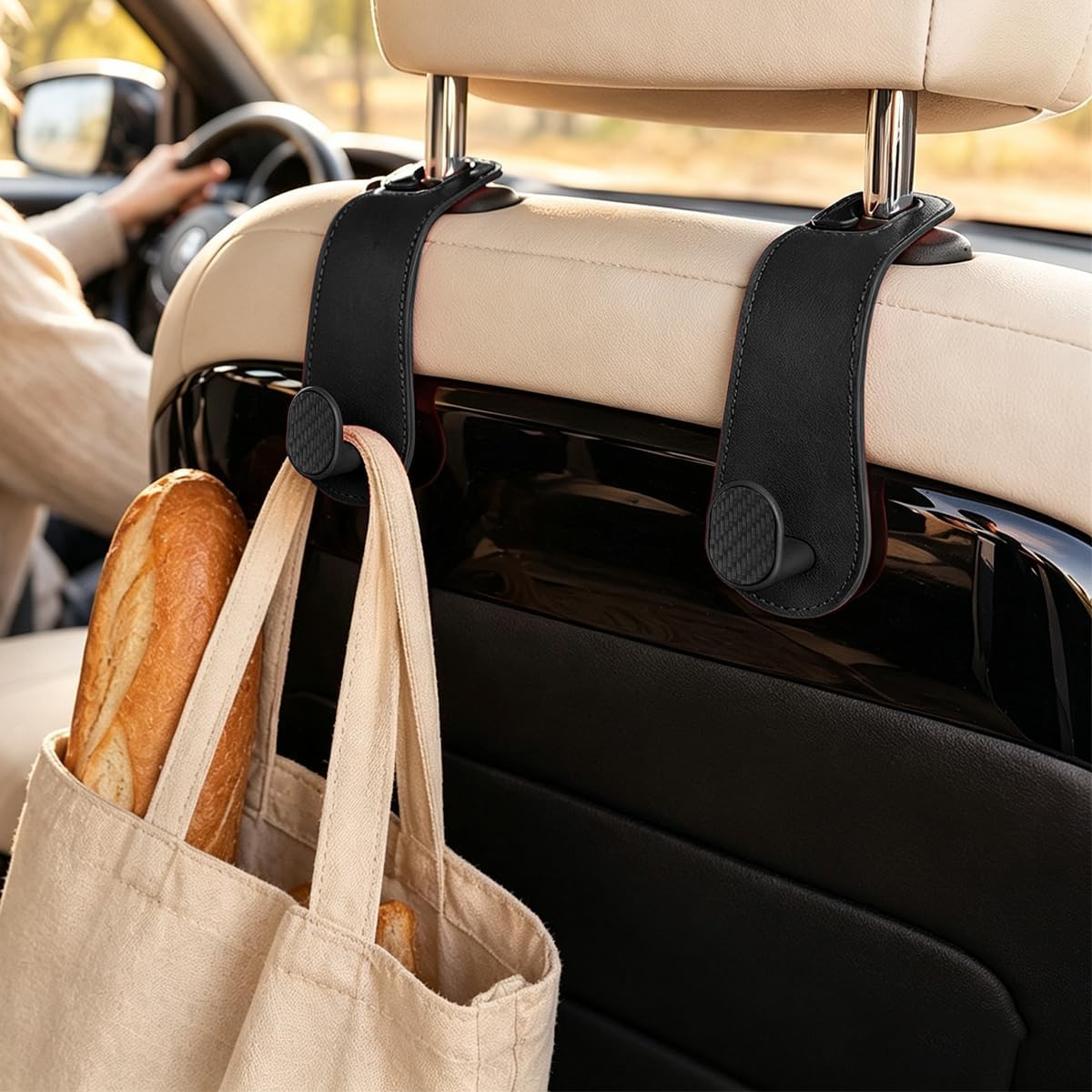2PCS Car Headrest Hook, Strong Load-Bearing, Hidden Design, Black
