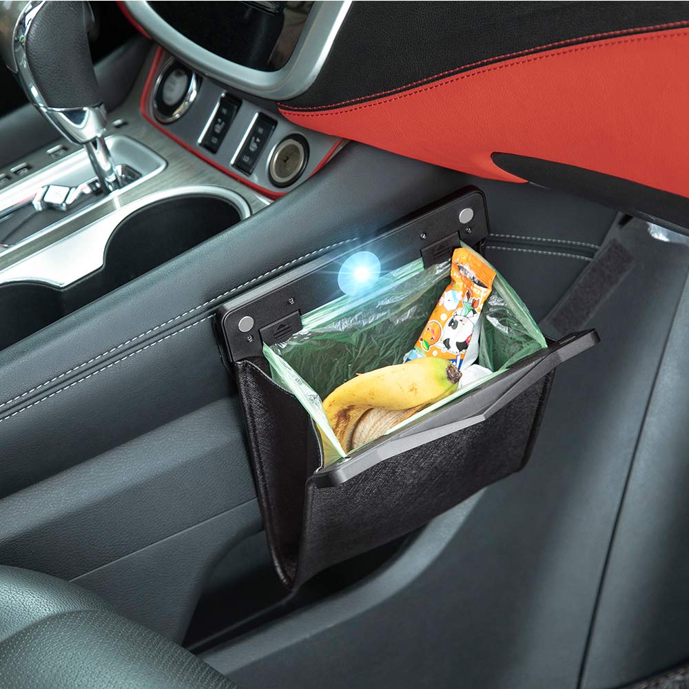 Smart LED Car Trash Can, Garbage Bag Passenger Side Back Seat Hanging