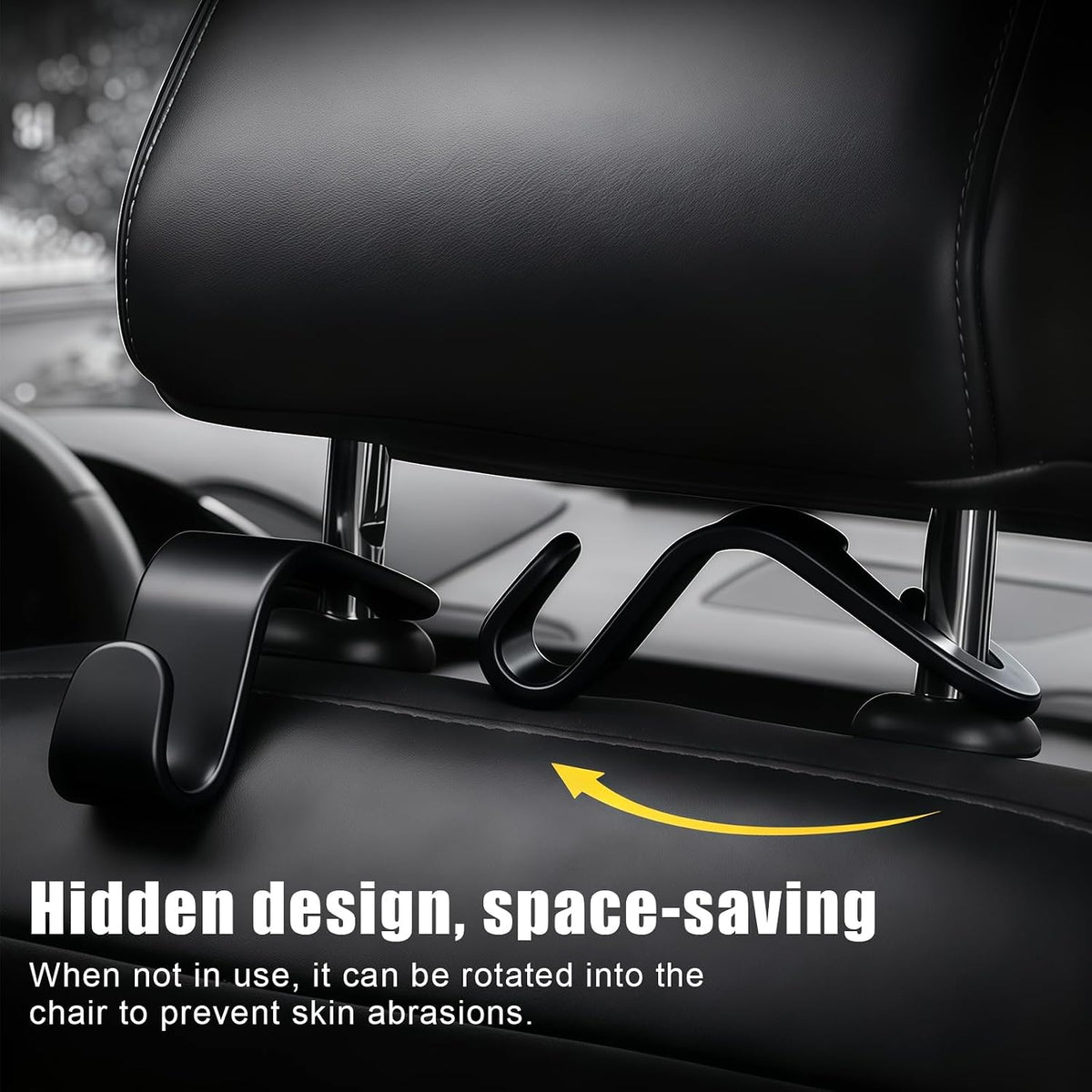 Purse Hook for Car, 4 PCS Car Purse Hook Headrest Hooks, 360° Rotatable Back Seat Storage Organizer, Universal Vehicle Seat Hanger for Purses, Handbags, Grocery Bags, Water Bottles, Black