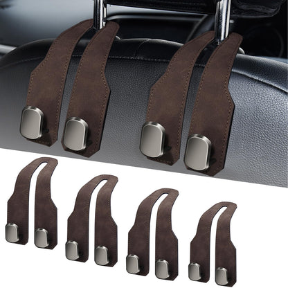 Car Purse Hook, Car Seat Headrest Hooks, Black Leather 2 Pack
