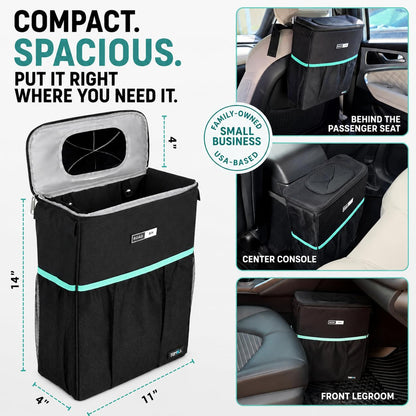 RoadBin Car Trash Can - Slim 4" 2.5 Gallon Hanging Car Garbage Can, Stays Upright, Leakproof and Odor-Sealing Trash Bin for Clean, Clutter-Free Trucks, SUVs and Vans - Designed in the USA