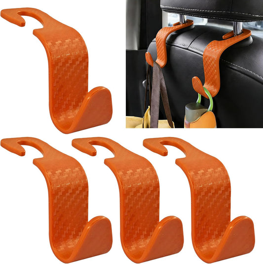 4PCS Car Seat Headrest Hooks, Car Purse Hook, Auto S Type Back Seat Headrest Hanger Storage Organizer, Auto Interior Hanging Holder Organization Accessories for SUV Sedan Truck (Orange)
