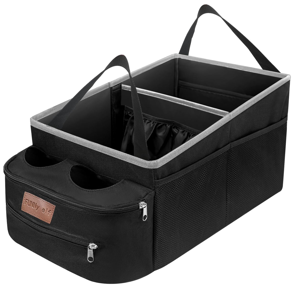 FUNNy elf Passenger Seat Organizer with Partitions & 4 Cup Holders