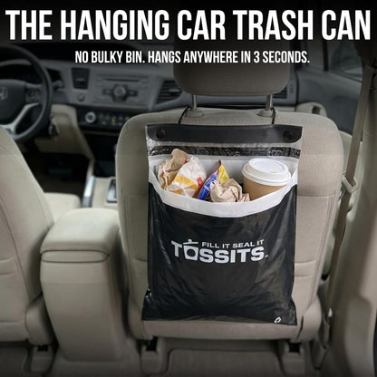 Tossits Hanging Car Trash & Garbage Bags, Disposable, Black 7 Count