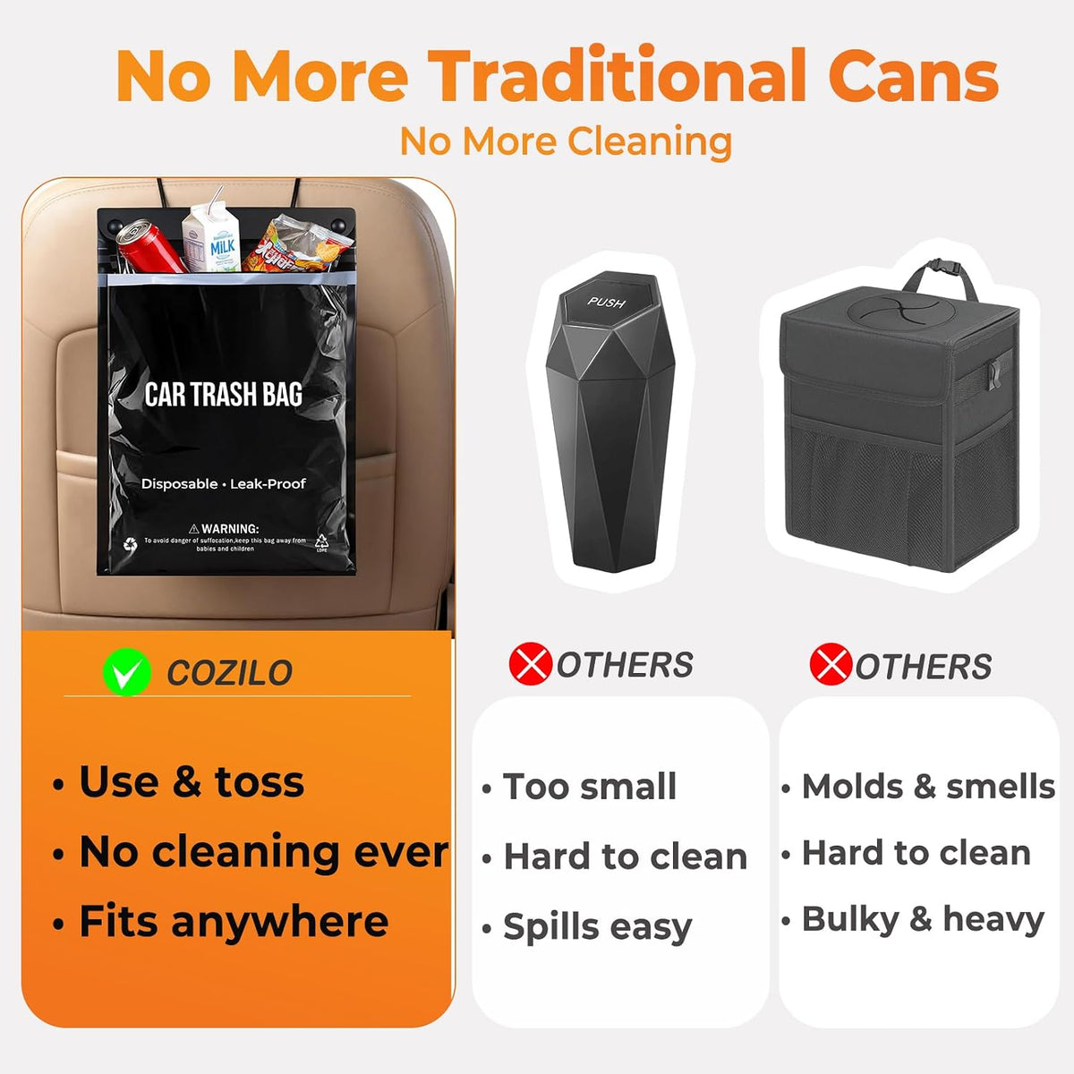 COZILO 50 Count Disposable Car Trash Bags, Hanging & Stick-On Car Trash Can