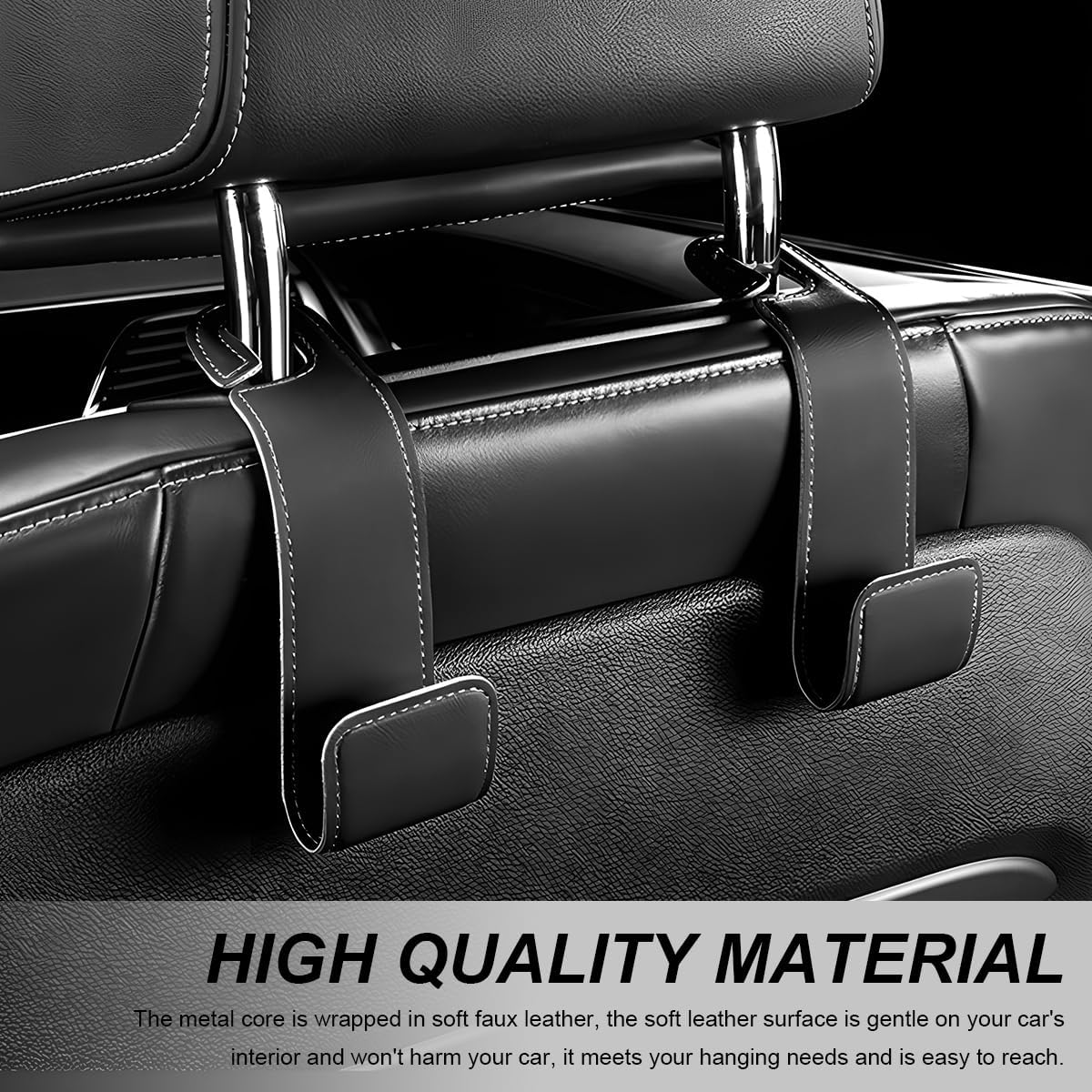 2 PCS Car Seat Headrest Hooks, Microfiber Leather Hanger Holder Hook for Hanging Purse and Bag, Universal Vehicle Back Seat Organizer Hook for Grocery Bag Handbag Coat (Black)