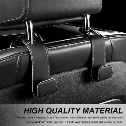 2 PCS Car Seat Headrest Hooks, Microfiber Leather Hanger Holder Hook for Hanging Purse and Bag, Universal Vehicle Back Seat Organizer Hook for Grocery Bag Handbag Coat (Black)