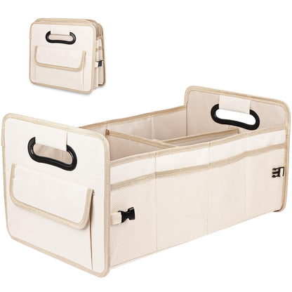 JiatuA Car Trunk Organizer, Car Organizers and Storage Collapsible Multi Compartment Container Box, Adjustable Car Accessories for SUV Sedan Truck, Standard Size, Beige