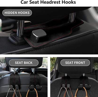 2 Pack Black Leather Car Headrest Hooks Purse Bag Storage Holders for Car Seats