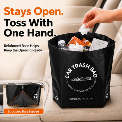 Disposable Car Trash Bags, Stand-Up & Stick-On Car Trash Can Alternative