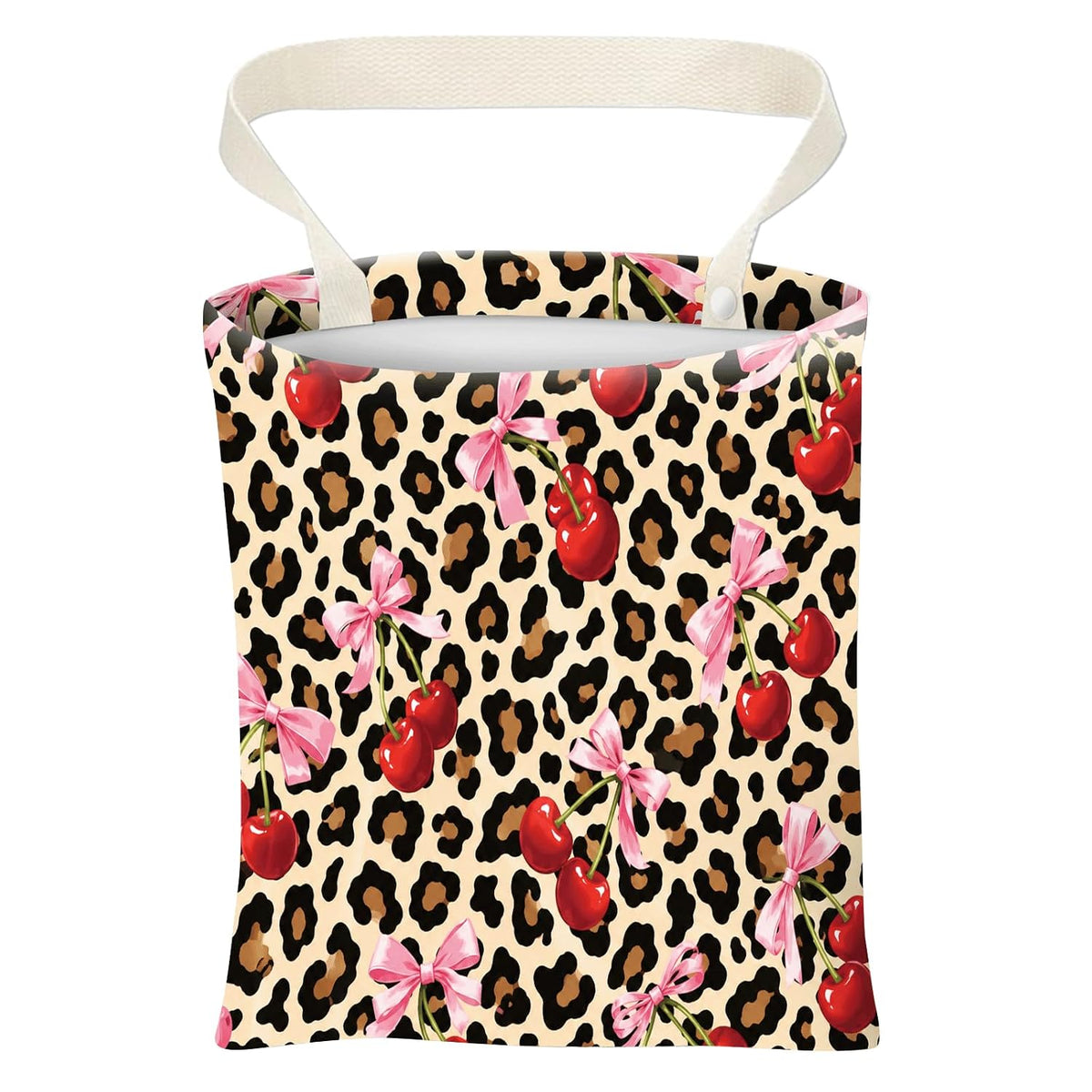 Car Trash Can, Cute Car Trash Bag, Hanging Car Organizer and Storage Bag, Trash Bin for Car Accessories, Vehicle, Travelling, Camping Cute Cherry Leopard Print