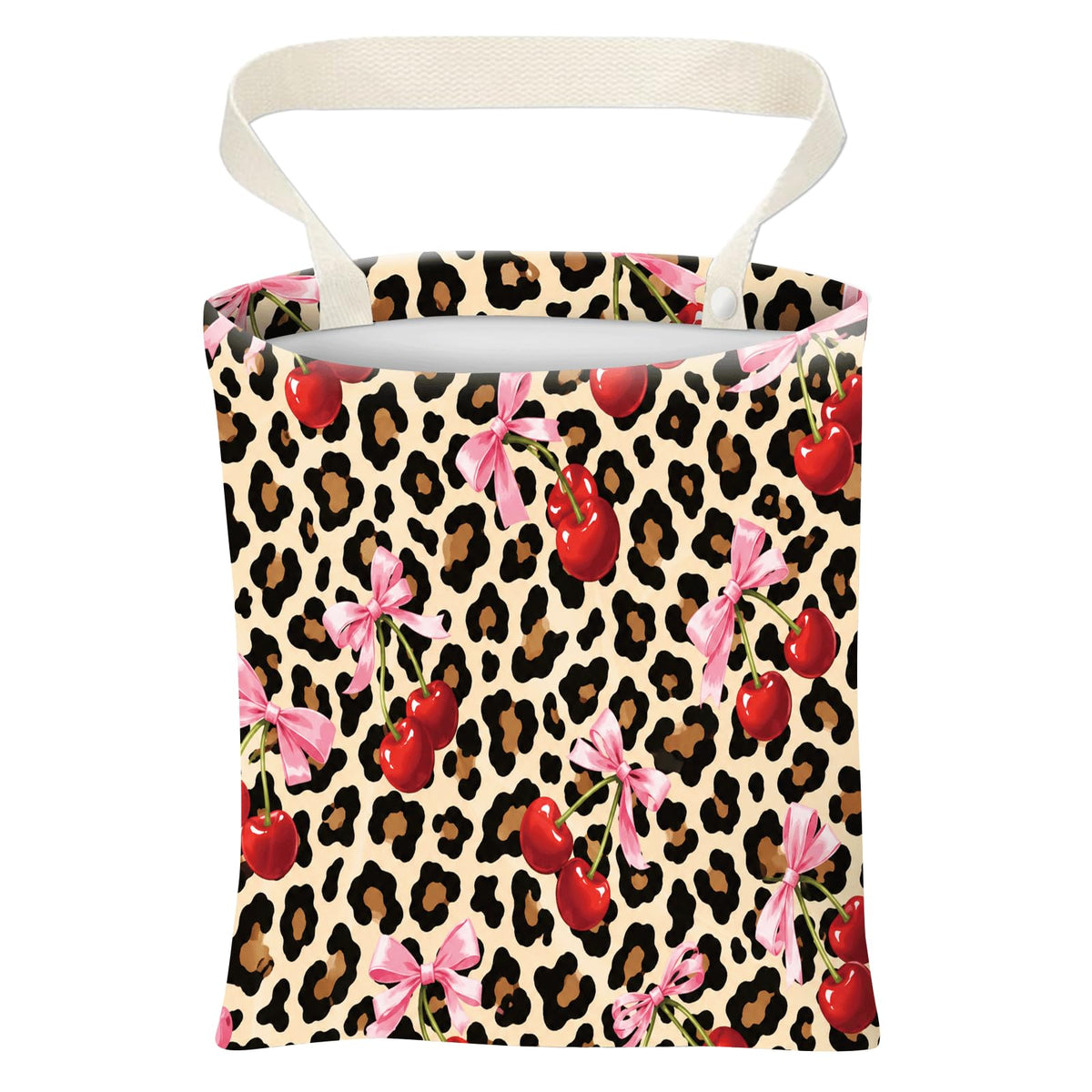 Car Trash Can, Cute Car Trash Bag, Hanging Car Organizer and Storage Bag, Trash Bin for Car Accessories, Vehicle, Travelling, Camping Cute Cherry Leopard Print