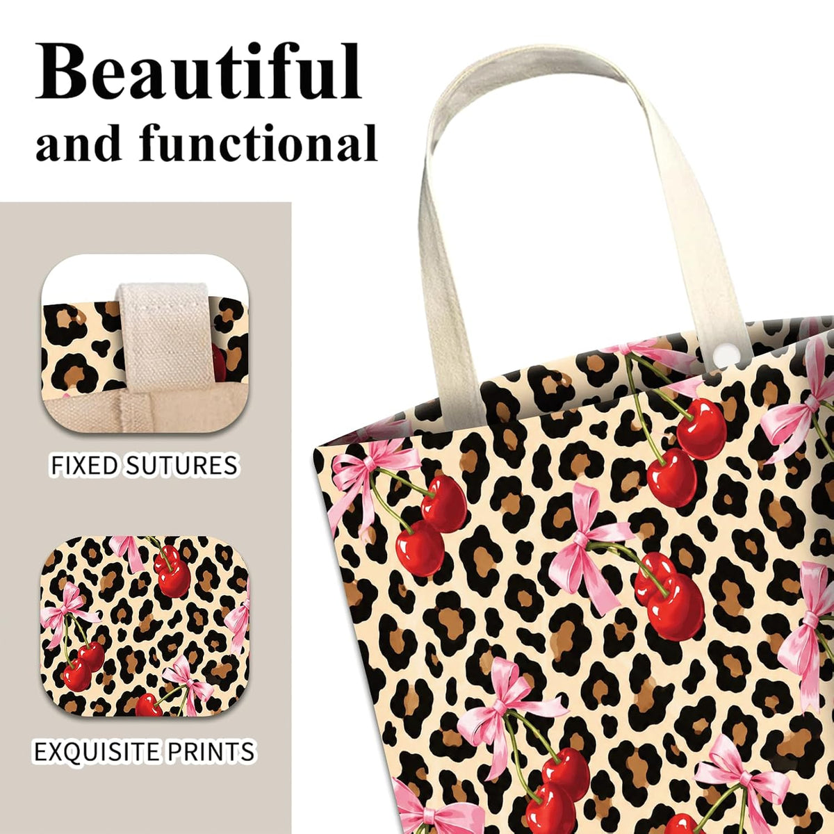 Car Trash Can, Cute Car Trash Bag, Hanging Car Organizer and Storage Bag, Trash Bin for Car Accessories, Vehicle, Travelling, Camping Cute Cherry Leopard Print
