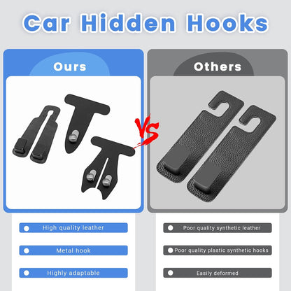 2 Pcs Car Hooks for Passenger Glove Box, Self-Adhesive Headrest Hooks for Car Holder, Leather Car Purse Hook for Bags, Car Seat Back Storage Hook Accessories Organization (Double Front Hook)