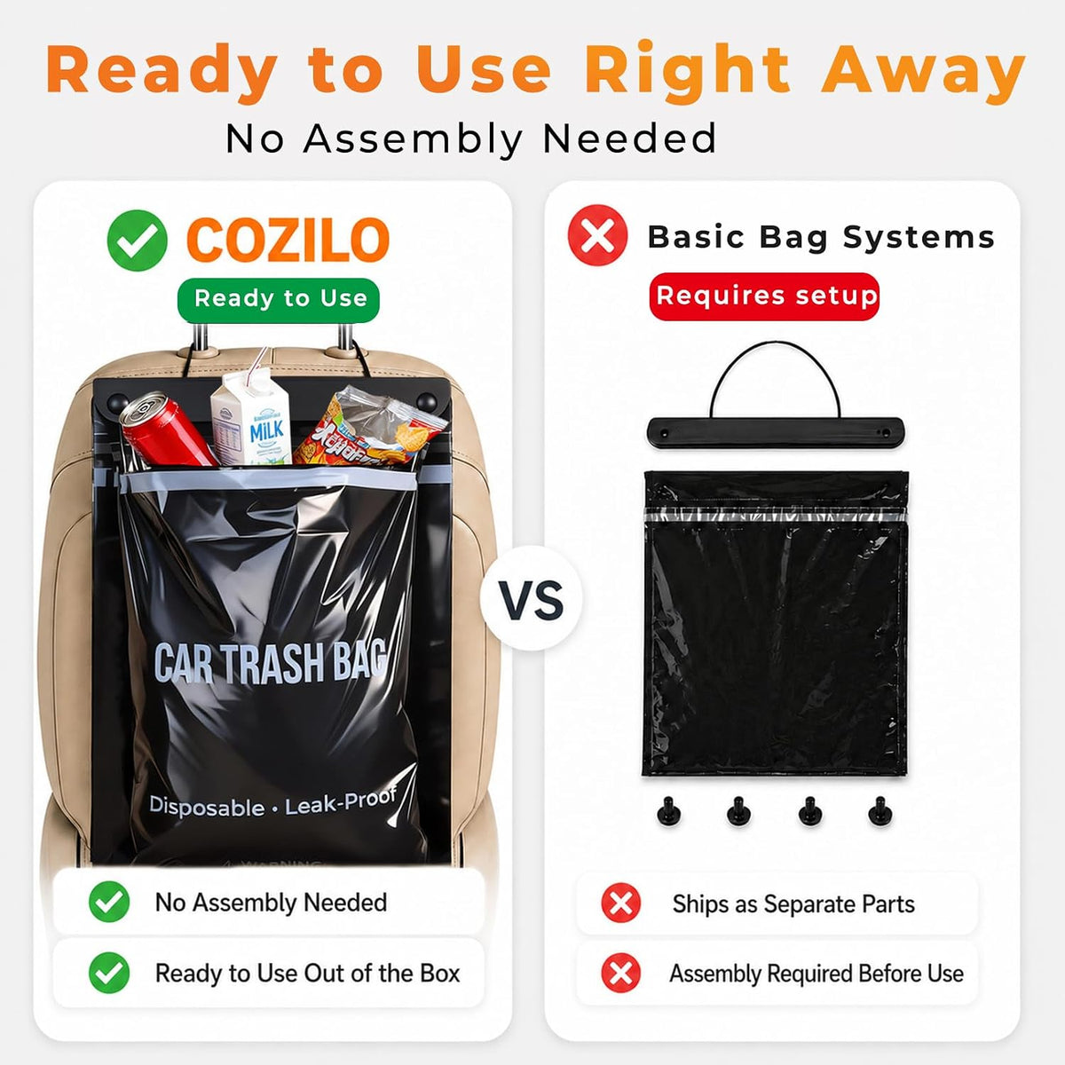 COZILO 50 Count Disposable Car Trash Bags, Hanging & Stick-On Car Trash Can