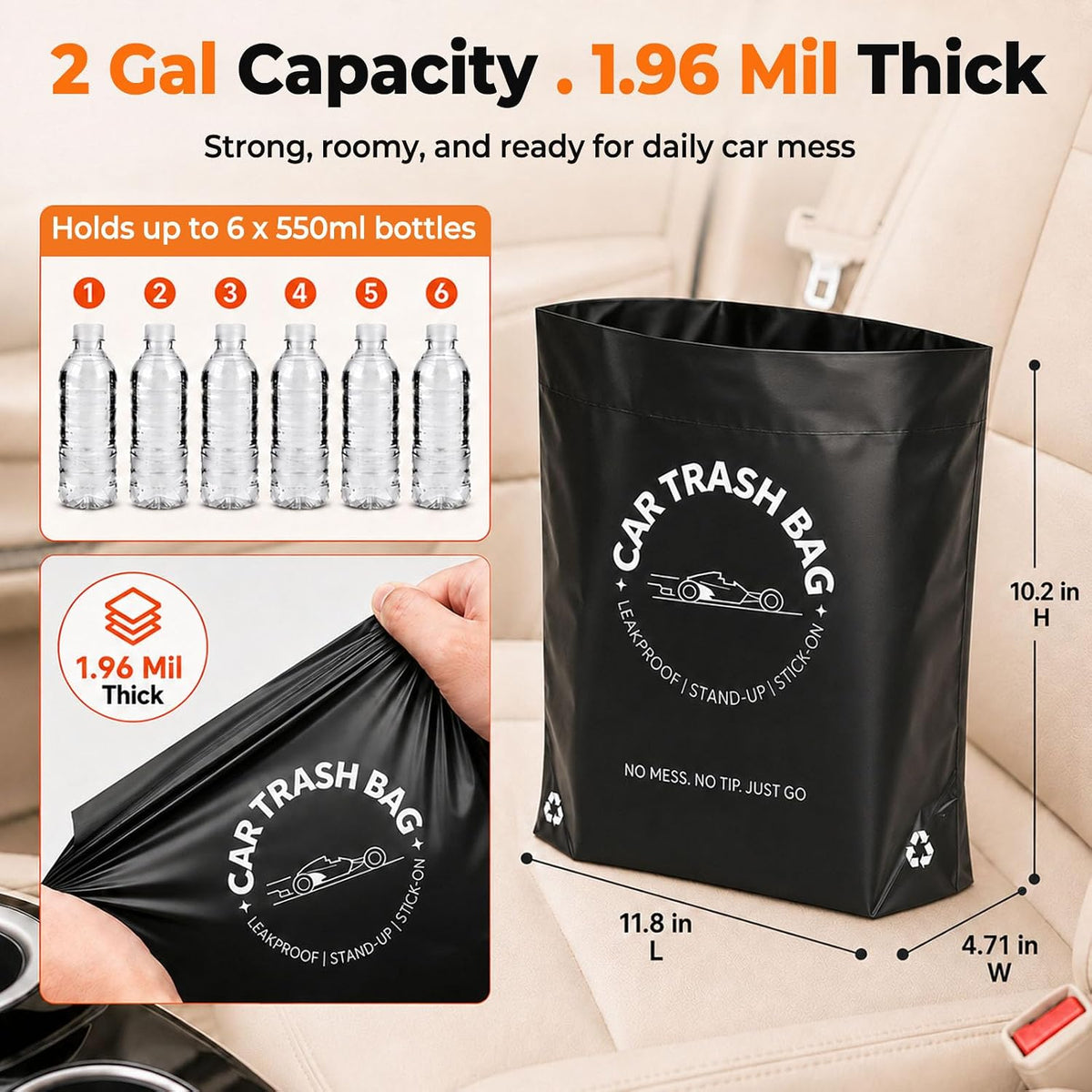 Disposable Car Trash Bags, Stand-Up & Stick-On Car Trash Can Alternative