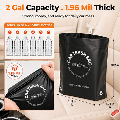 Disposable Car Trash Bags, Stand-Up & Stick-On Car Trash Can Alternative