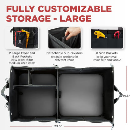 Car Trunk Organizer for SUV & Truck Cargo Storage, Large, Black