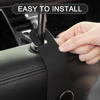 2 Pack Car Headrest Hooks Leather & Alloy Car Seat Storage Hangers, Black