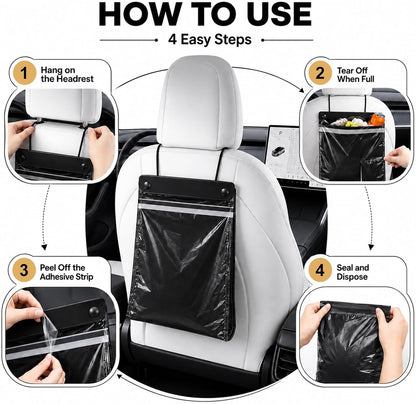 50 PCS HANSSHOW Car Trash Bags Disposable Leakproof Hanging Stick-On