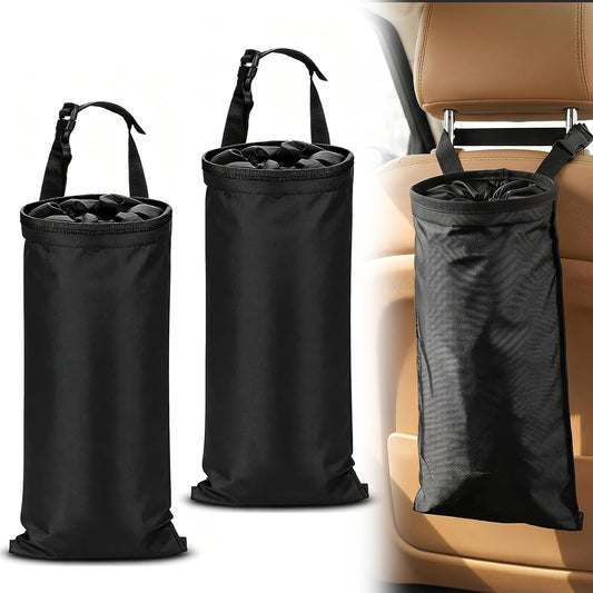 2 PCS Car Trash Bags, Washable Auto Garbage Bag with Elastic Vent & Sticky Strap Bottom Opening, Detachable Seat Back Garbage Container Trash Bin for Vehicle Home Outdoor