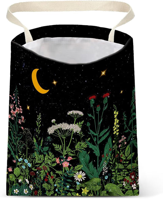 IRADA Car Trash Bag Hanging No Snap Small Garbage Bag for Car Back Seat Cute Printed One-Handed Strap Trash Bags Car Accessories-Wildflowers-Black Car Trash Bags