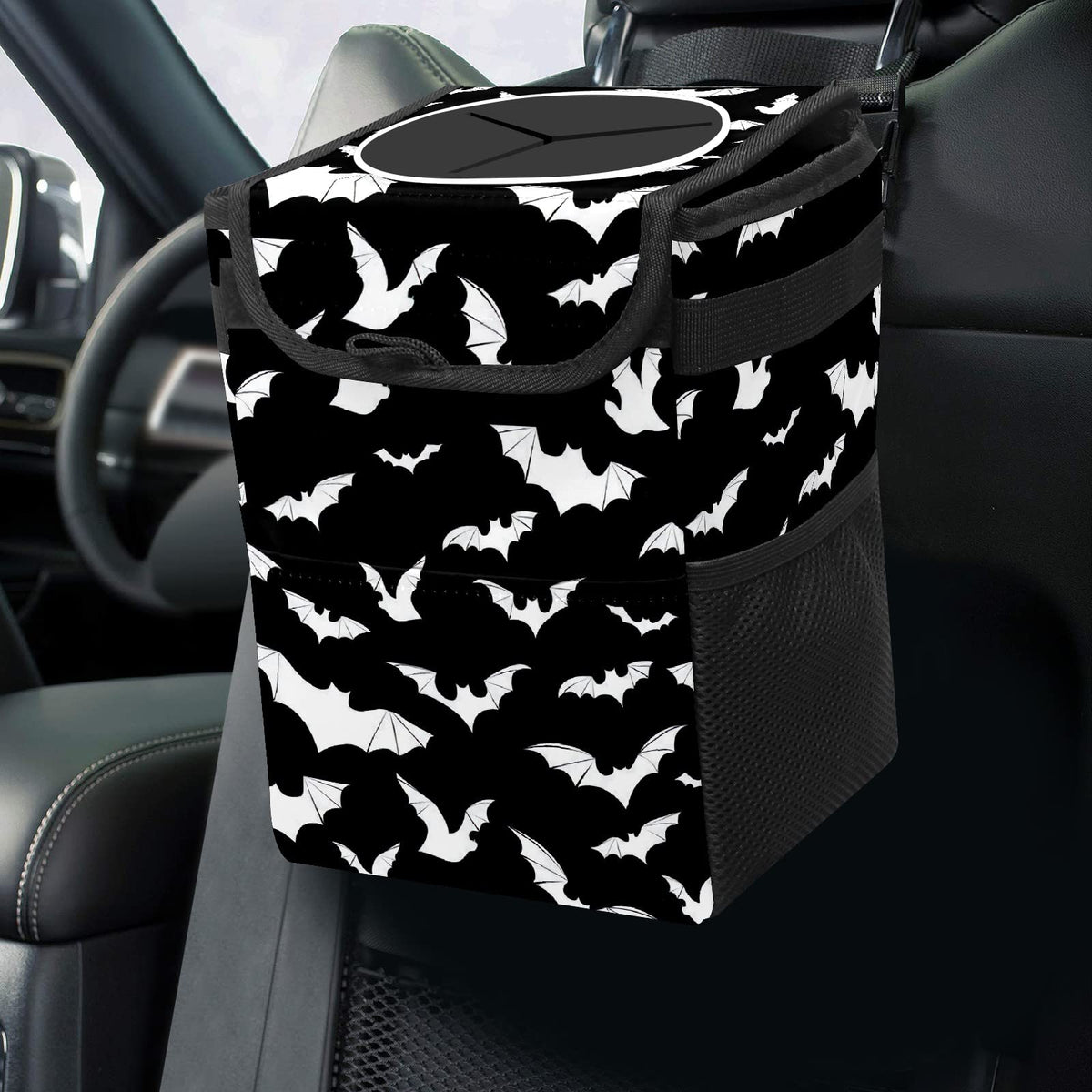 Gothic Moon Stars Boho Car Trash Can with Lid - Collapsible Reusable Waterproof Car Garbage Bag - Organizer