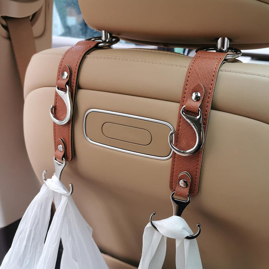 Car Headrest Hook 2 Pack Faux Leather Hanger Purse Bag Holder Purse Hook