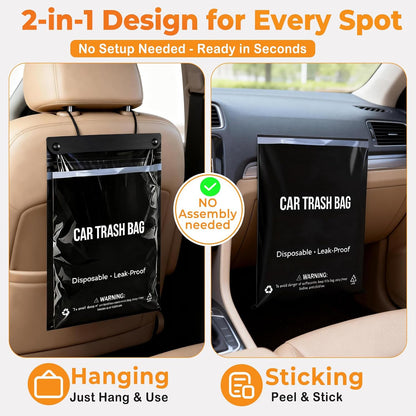 COZILO 50 Count Disposable Car Trash Bags, Hanging & Stick-On Car Trash Can