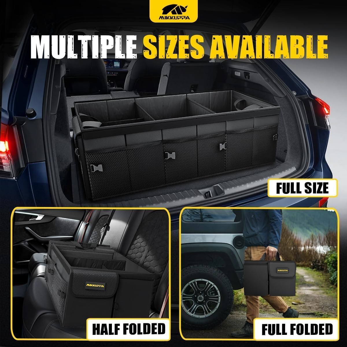 MIKKUPPA Trunk Organizer with Lid - 95L Collapsible Car Organizer, Black