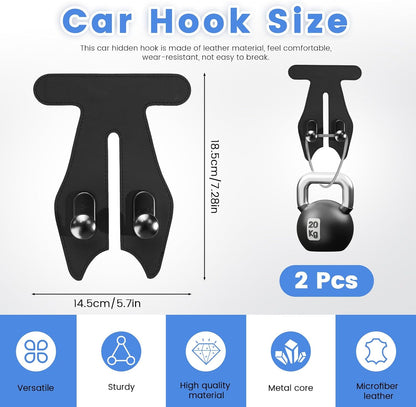 2 Pcs Car Hooks for Passenger Glove Box, Self-Adhesive Headrest Hooks for Car Holder, Leather Car Purse Hook for Bags, Car Seat Back Storage Hook Accessories Organization (Double Front Hook)