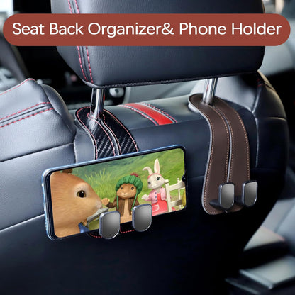 2025 Automotive Seat Back Hooks,Leather Car Seat Hooks,Dual Headrest Organizer Hangers for Purses, Bags & Phones, 2 in 1 Car Headrest Hidden Hook for Tidy Organization,Pack of 2(Ivory White)