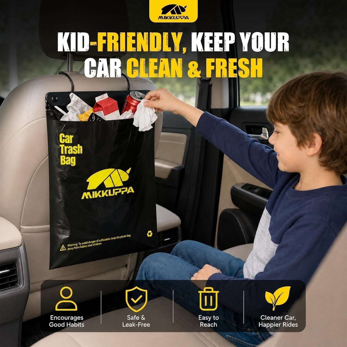 MIKKUPPA Disposable Car Trash Bags - 50 Count Hanging Trash Bag