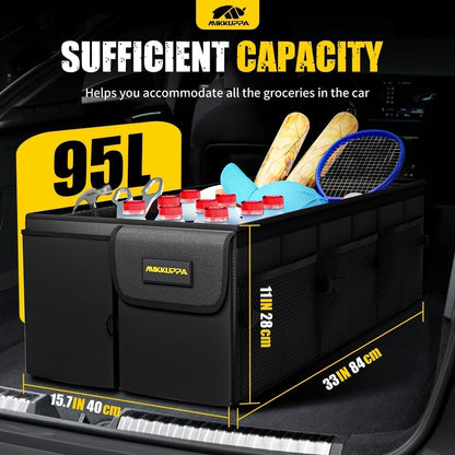 MIKKUPPA Trunk Organizer with Lid - 95L Collapsible Car Organizer, Black