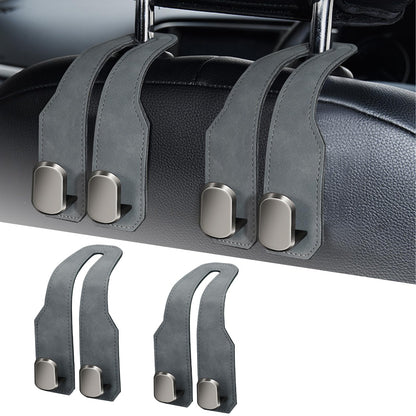 Car Purse Hook, Car Seat Headrest Hooks, Black Leather 2 Pack