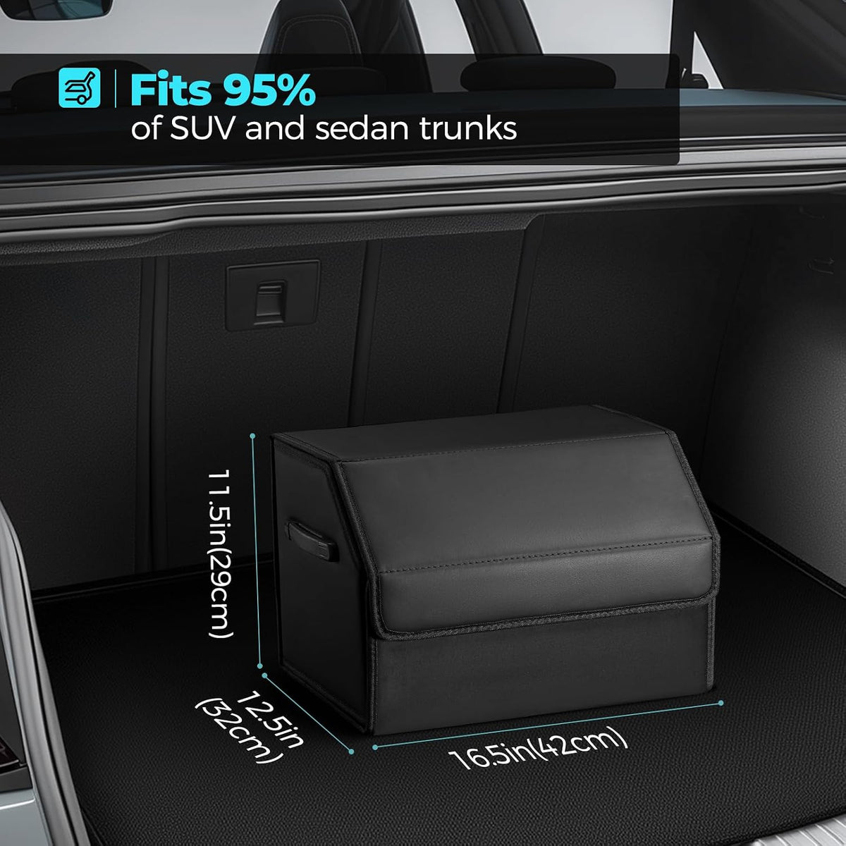 Fyzeoty Car Trunk Organizer for SUV and Sedan, Black, 16.5 inches