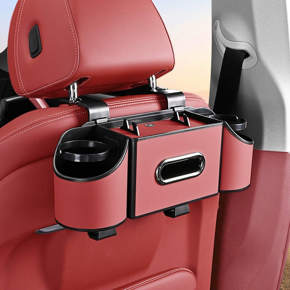 Back Seat Car Organizer,4 in 1 Multifunctional Car Back Seat Storage Box with Drink Cup Holder Tissue Box, for Hold Phone,Snacks, Drinks, Handbag