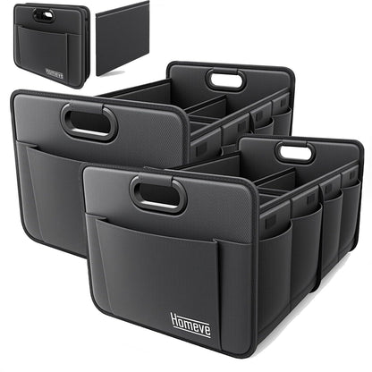Homeve Car Trunk Organizer for SUV, 18.5Gal Large Capacity No-Sag Heavy Duty, Foldable Waterproof Anti-Slip Storage with 12 Pockets, Fit Sedan,Truck, Universal Car Accessories, Black, Large, 2 Compart