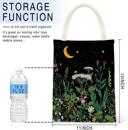 IRADA Car Trash Bag Hanging No Snap Small Garbage Bag for Car Back Seat Cute Printed One-Handed Strap Trash Bags Car Accessories-Wildflowers-Black Car Trash Bags