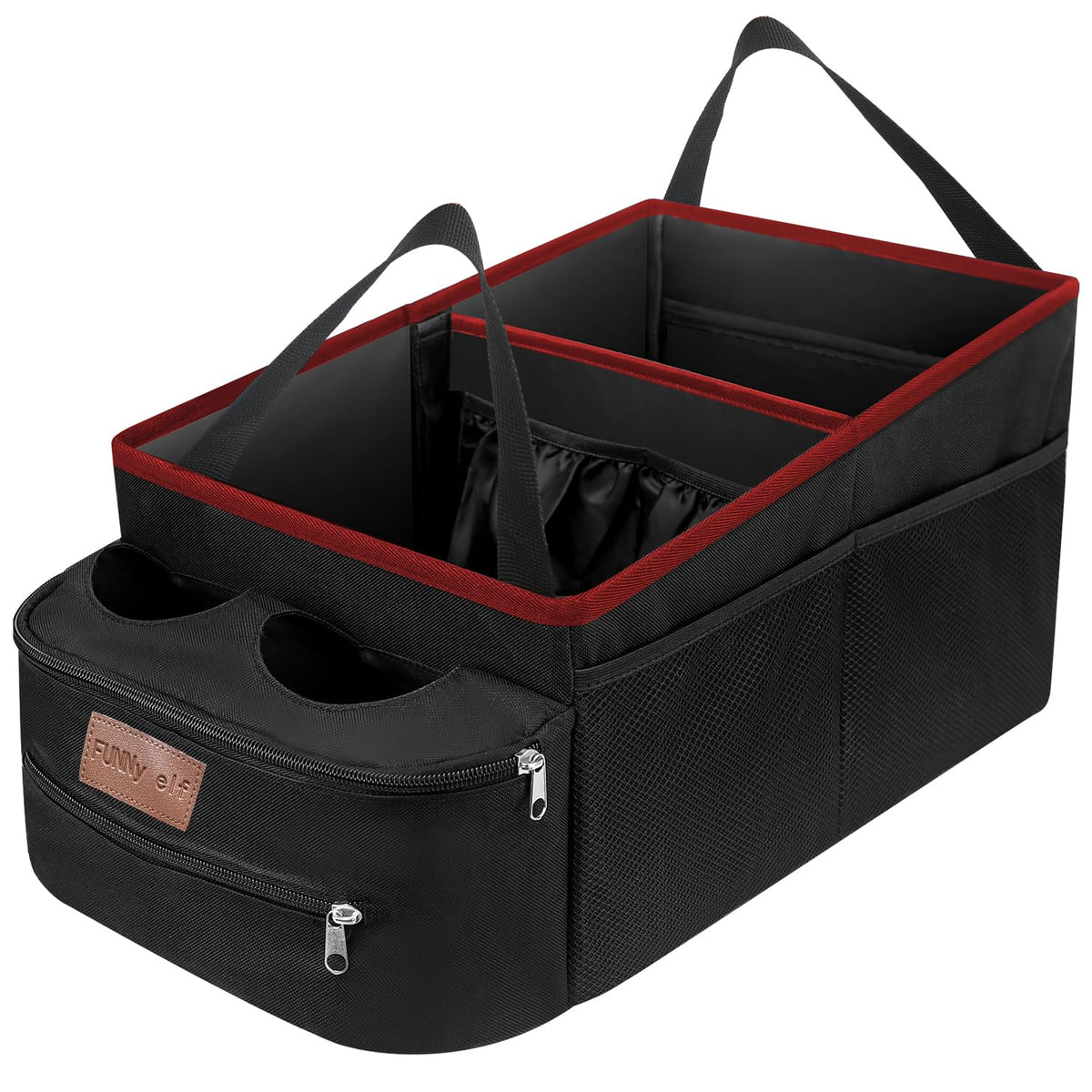 FUNNy elf Passenger Seat Organizer with Partitions & 4 Cup Holders