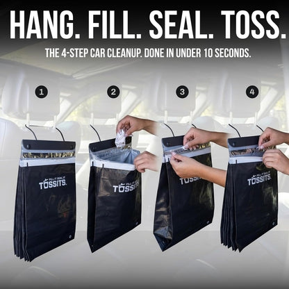 Tossits Hanging Car Trash & Garbage Bags, Disposable, Black 7 Count