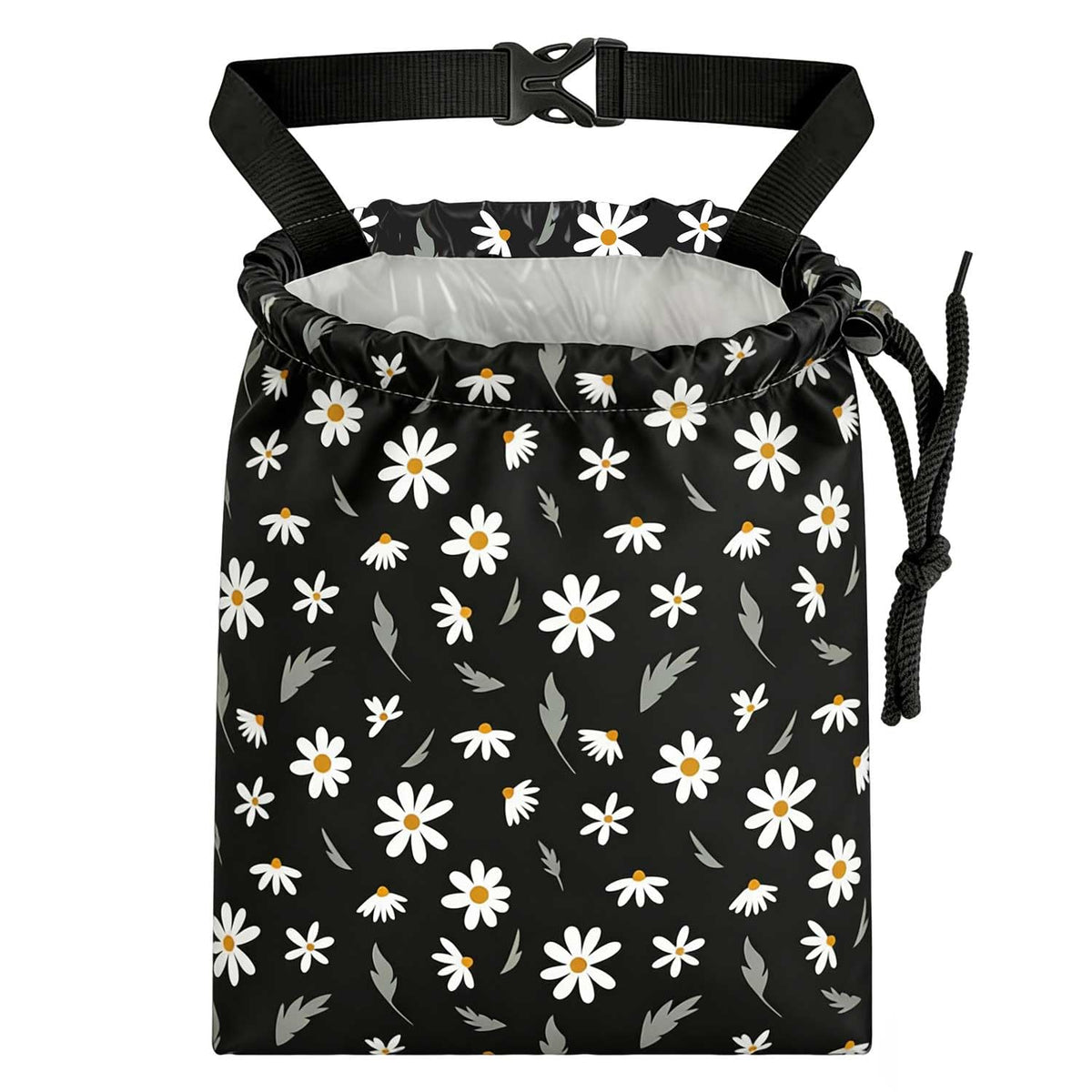 Black Flower Car Trash Bag - Waterproof Car Trash Bag Hanging Leakproof Car Garbage Bag - Washable Reusable Trash Bag for Car Interior Hanging Organizer Storage Vehicle Travelling Camping