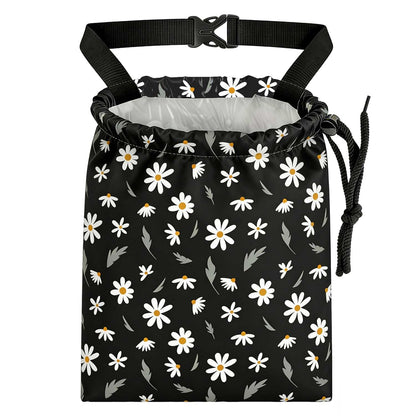 Black Flower Car Trash Bag - Waterproof Car Trash Bag Hanging Leakproof Car Garbage Bag - Washable Reusable Trash Bag for Car Interior Hanging Organizer Storage Vehicle Travelling Camping