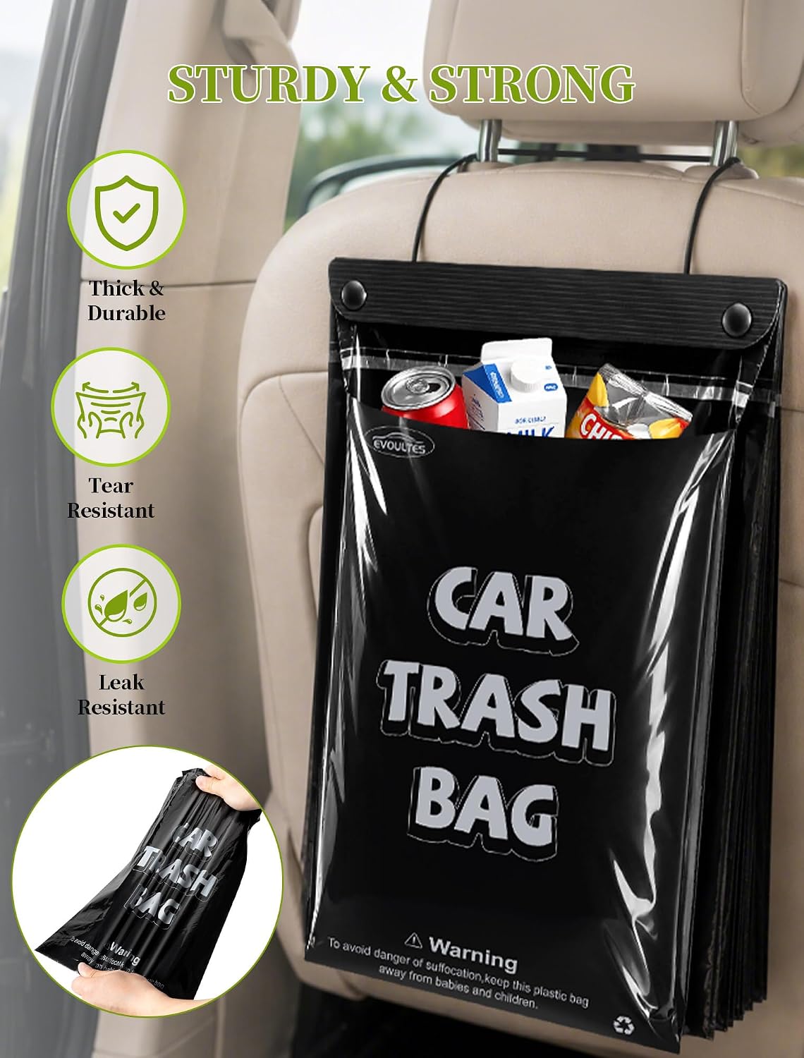 EVOULTES 50 Count Disposable Car Trash Bags, Hanging Trash Bag