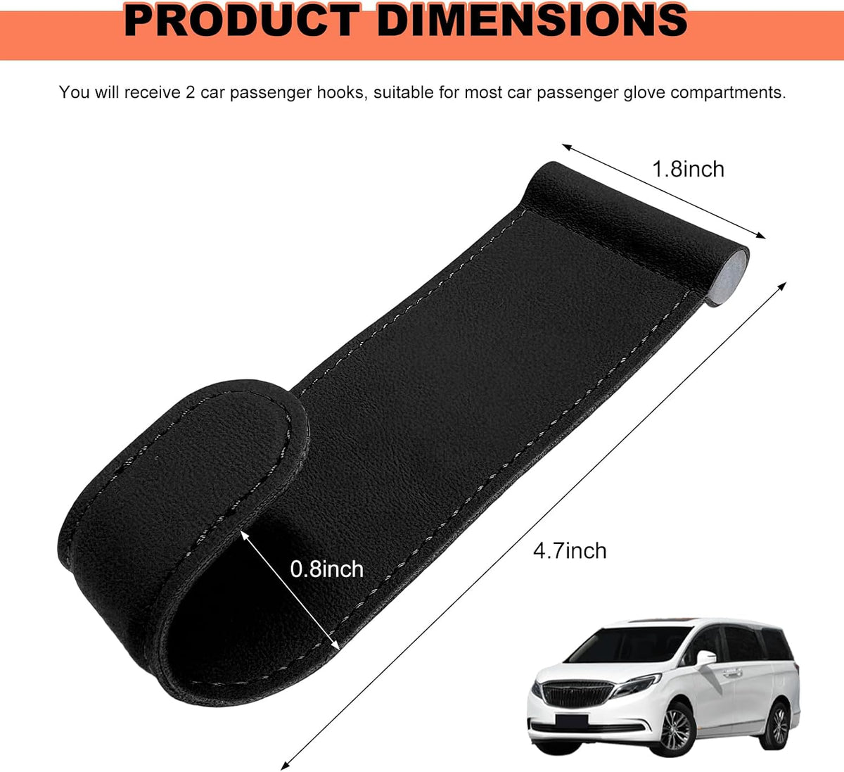 2 PCS Car Co-Pilot Glovebox Hooks, Anti-Scratch Leather Auto Glove Box Storage Hangers, Vehicle Glovebox Organizer Passenger Seat Hanging Hooks for Handbag Purse Umbrellas (Black)