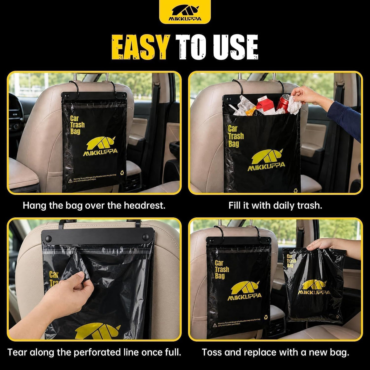 MIKKUPPA Disposable Car Trash Bags - 50 Count Hanging Trash Bag