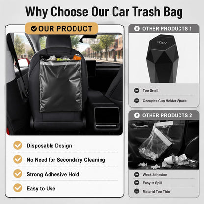 50 PCS HANSSHOW Car Trash Bags Disposable Leakproof Hanging Stick-On