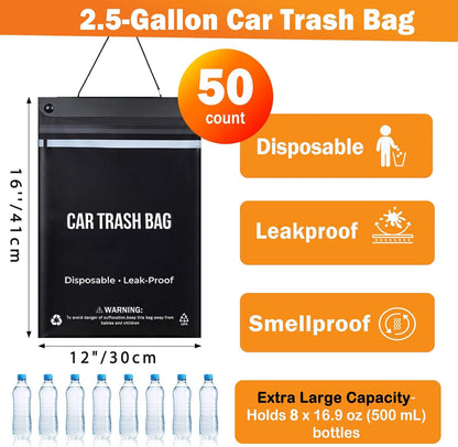 COZILO 50 Count Disposable Car Trash Bags, Hanging & Stick-On Car Trash Can